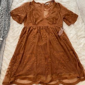 Burnt orange, short sleeve lace dress